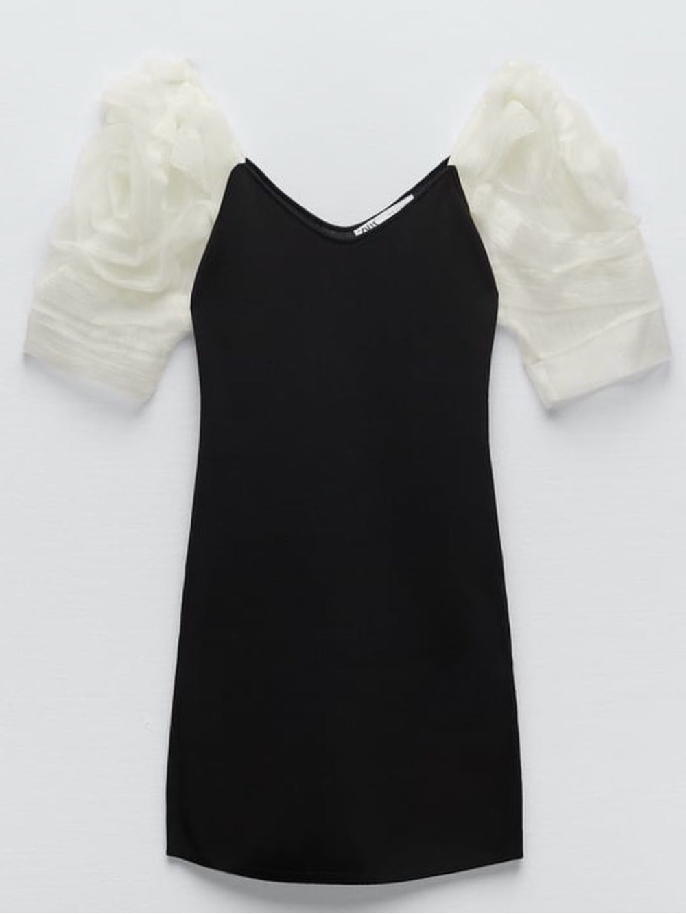 Zara Black Mini Dress with White Puff Sleeves